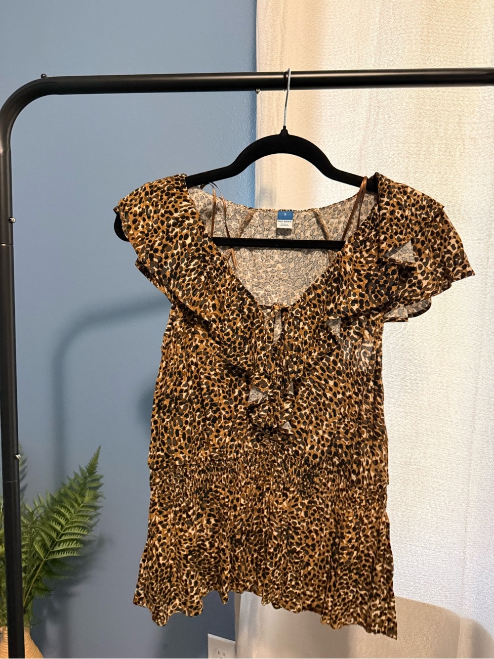 Women’s Brown Leopard Print Ruffle Blouse